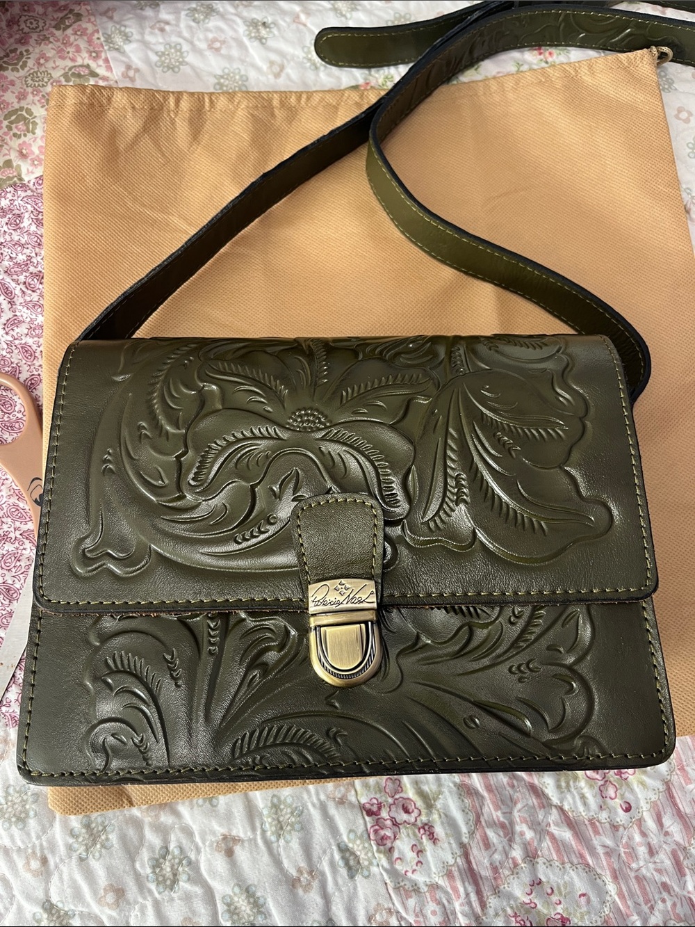 Patricia Nash “Liana” Olive Green Embossed Leather Crossbody Bag